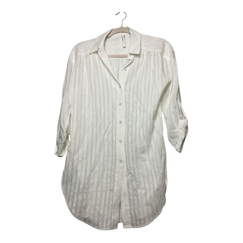 Women’s NWOT By Anthropologie white, oversized, striped, button-up top, size XS